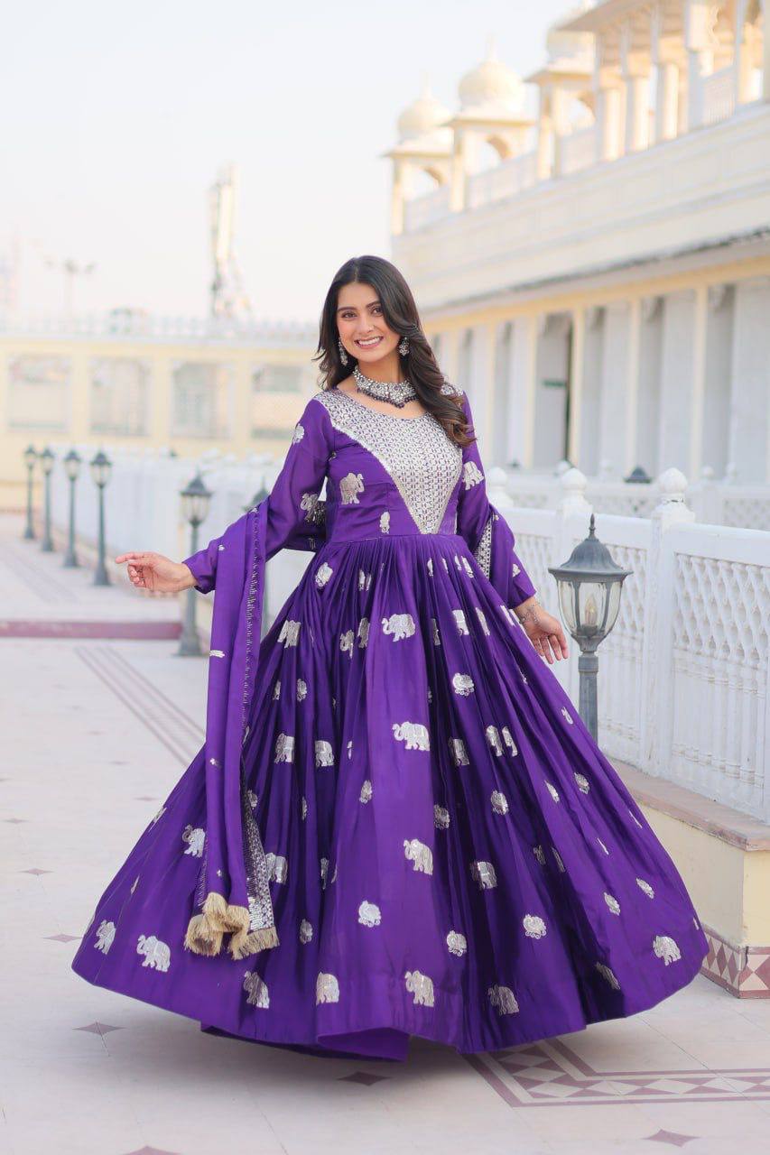 Veronika Purple Georgette Embroidered Anarkali Gown Set