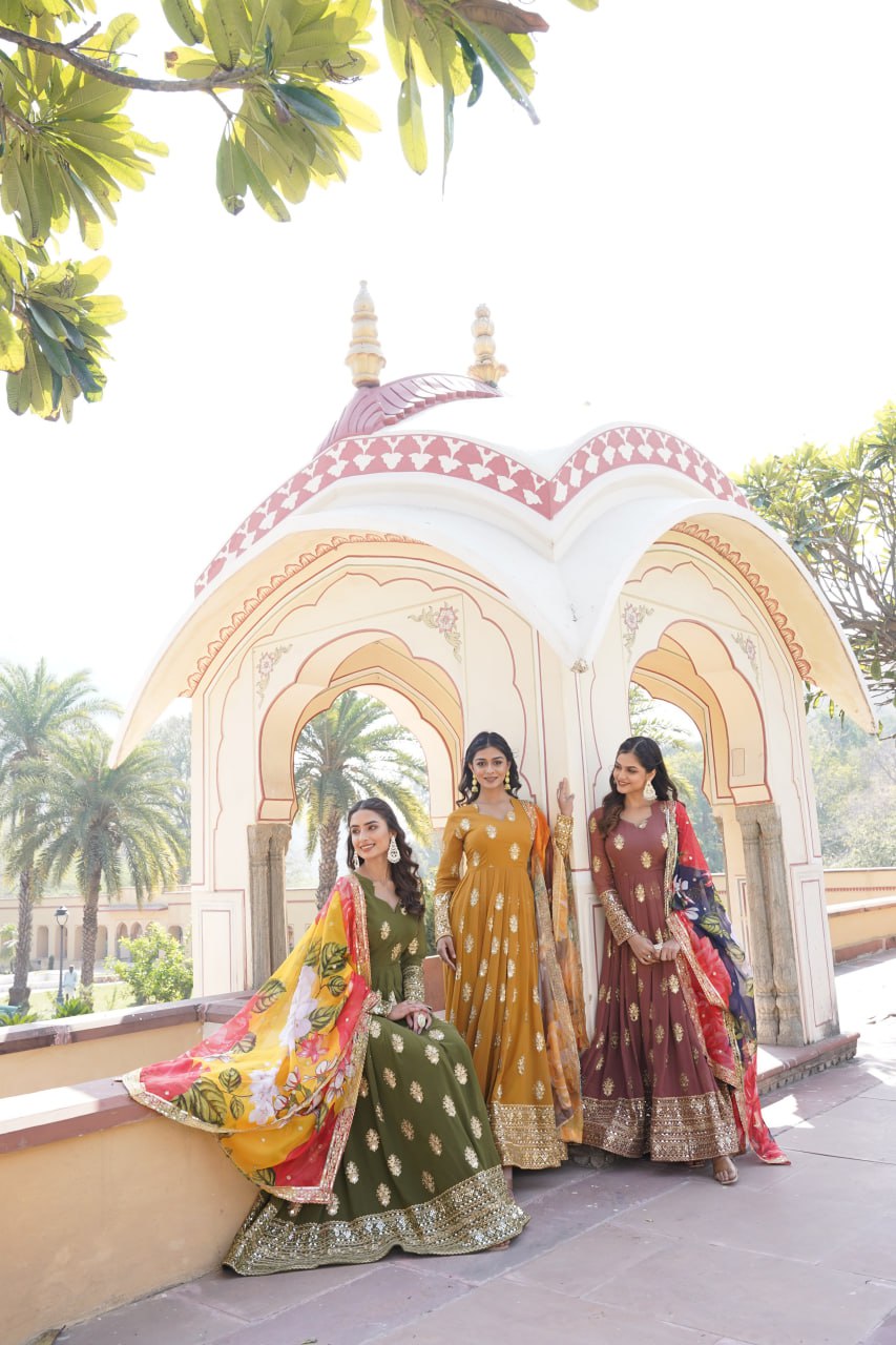 Padmini georgette brown embroidery anarkali gown set