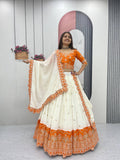 Orange chinon heavy embroidery lehenga choli with dupatta