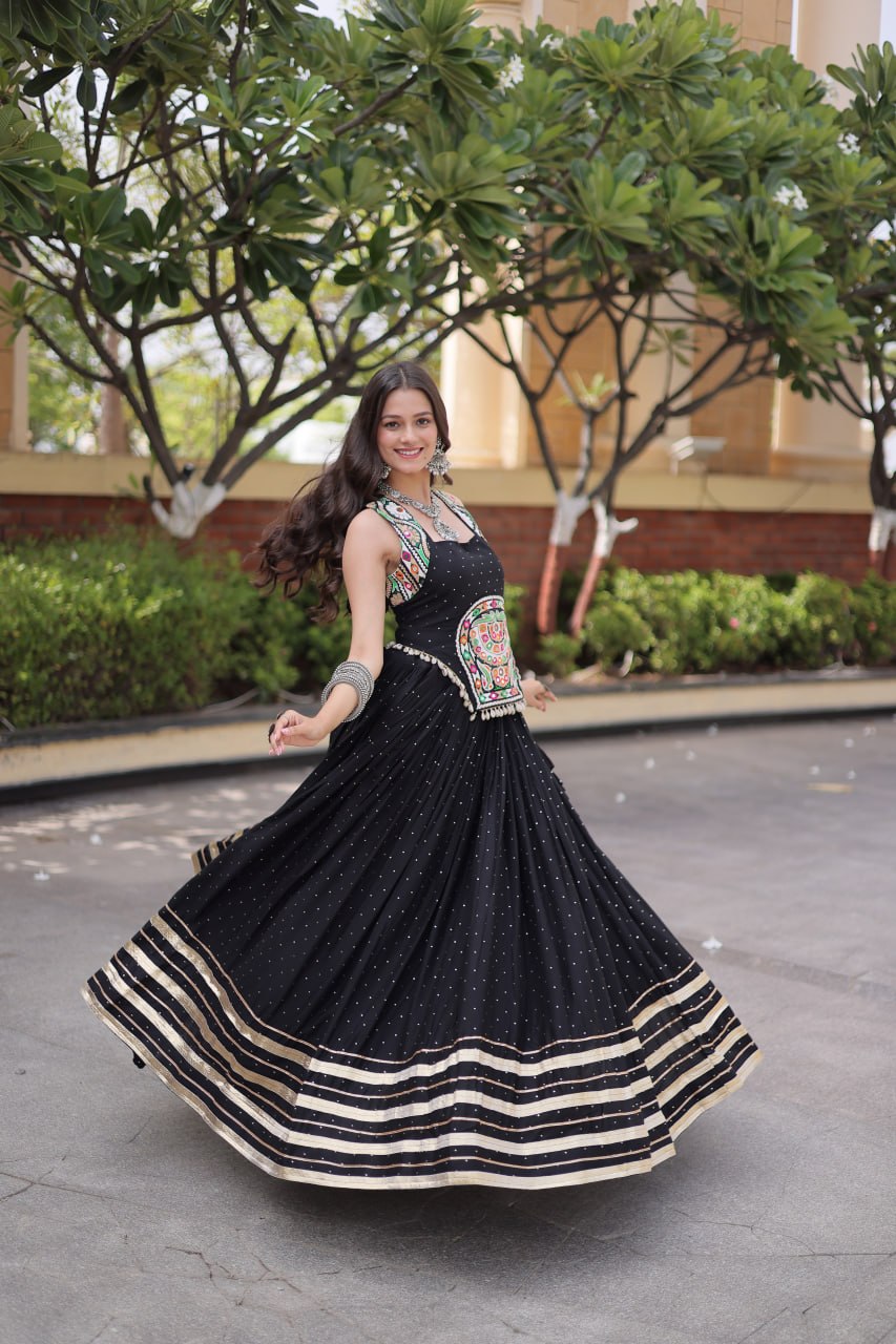 Yashvi Black Reyon Mukesh Patti Lace Lehenga Choli
