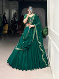 Emerald green georgette thread embroidery work lehenga choli