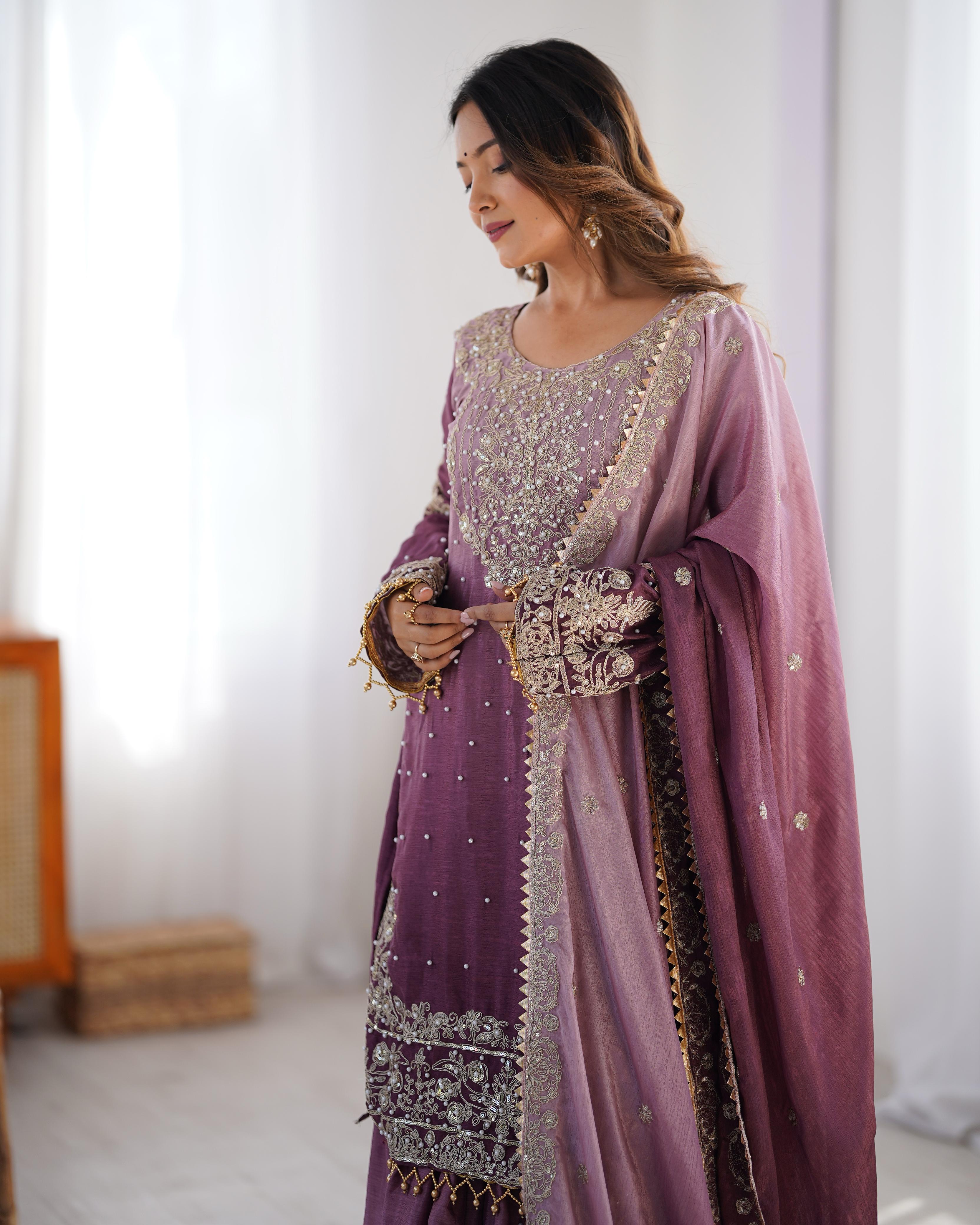 Manvisha Pink Embroidered Sharara Suit Set