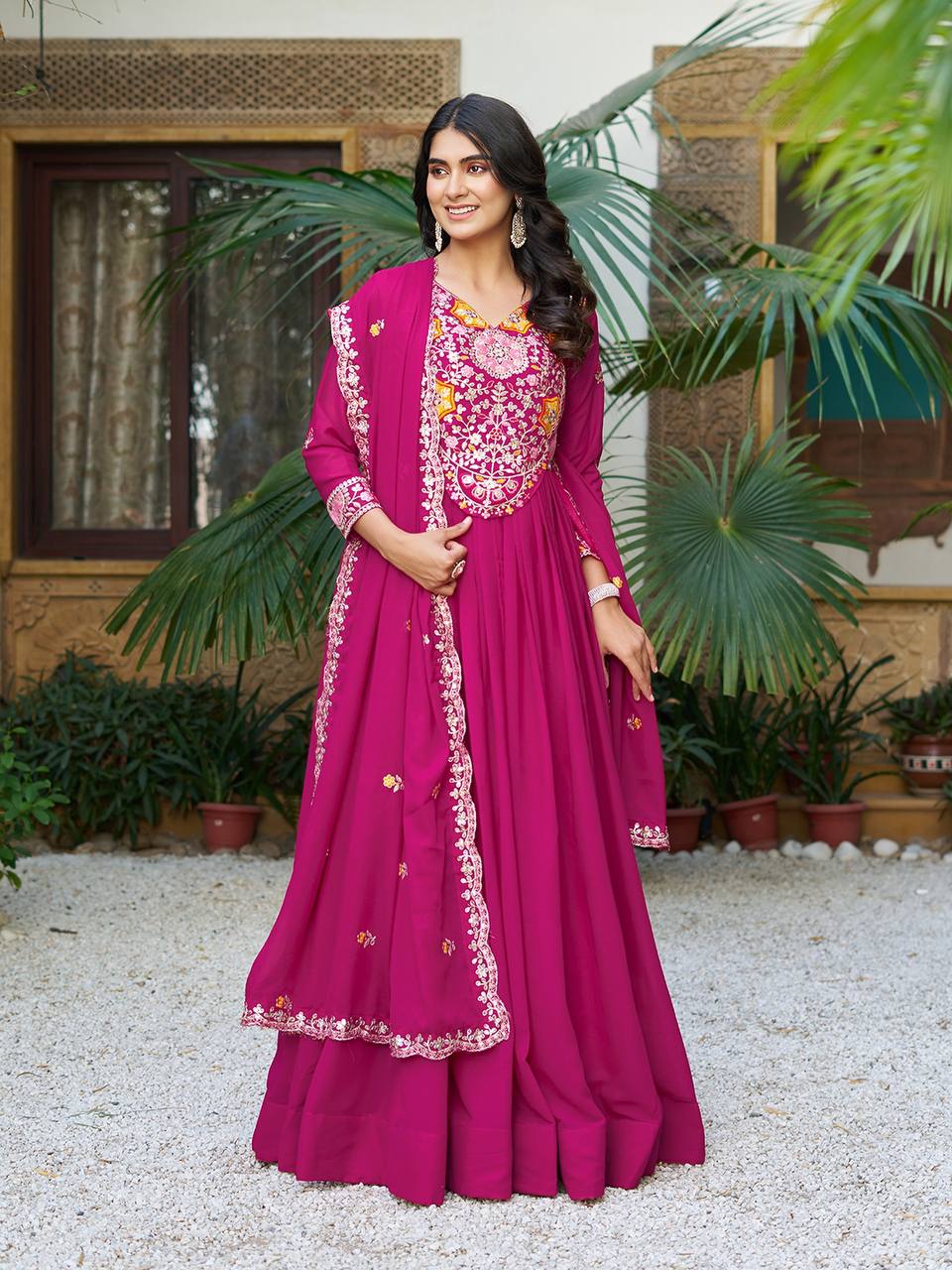 Pink Star Georgette Heavy Sequins Thread Work Gown with Dupatta