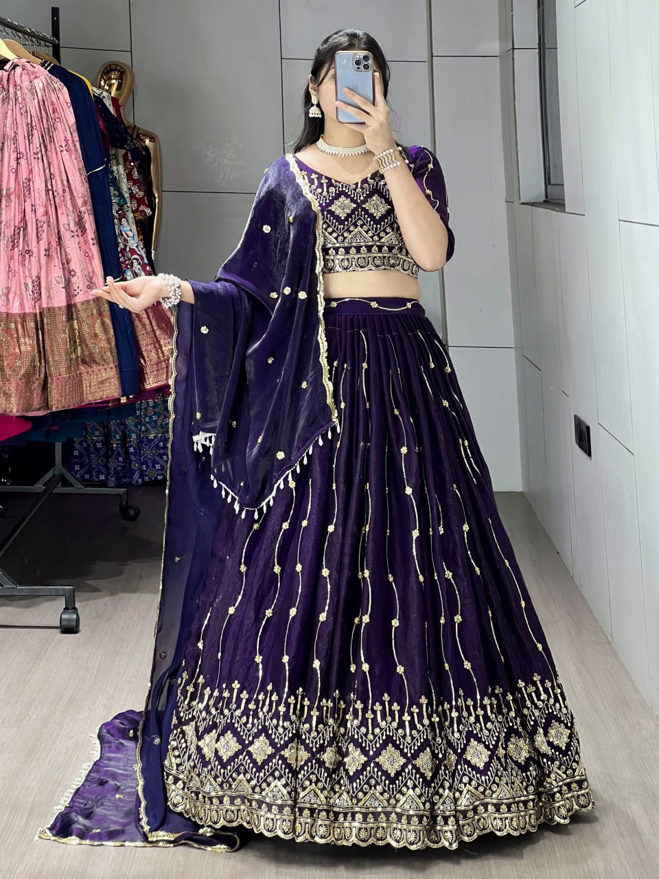Purple Color Fendy Satin Beads Embroidered Lehenga Choli with Dupatta