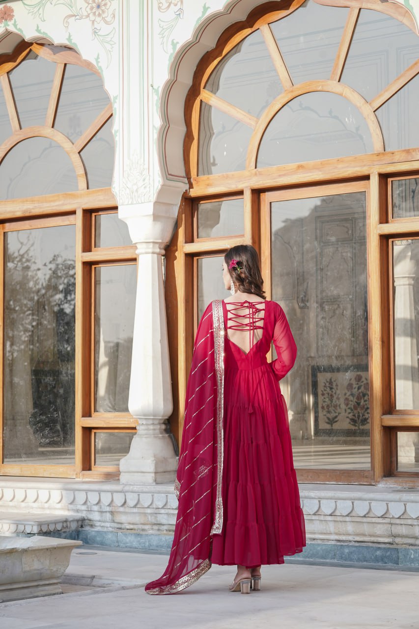 Dakshayani red georgette anarkali gown set
