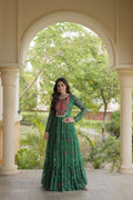 Ira Green Faux Georgette Bandhani Kutchi Patchwork Gown