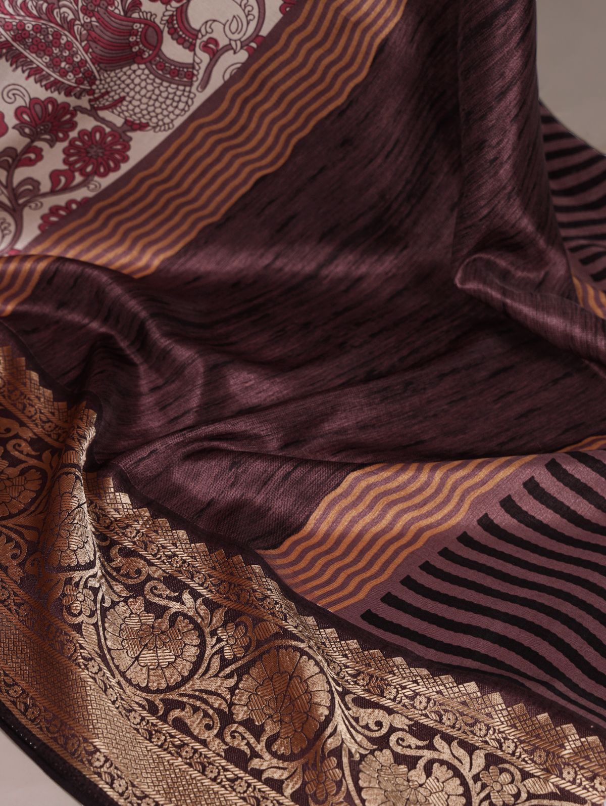 Pink Color Tasar Silk Printed Saree with Viscose Border and Blouse