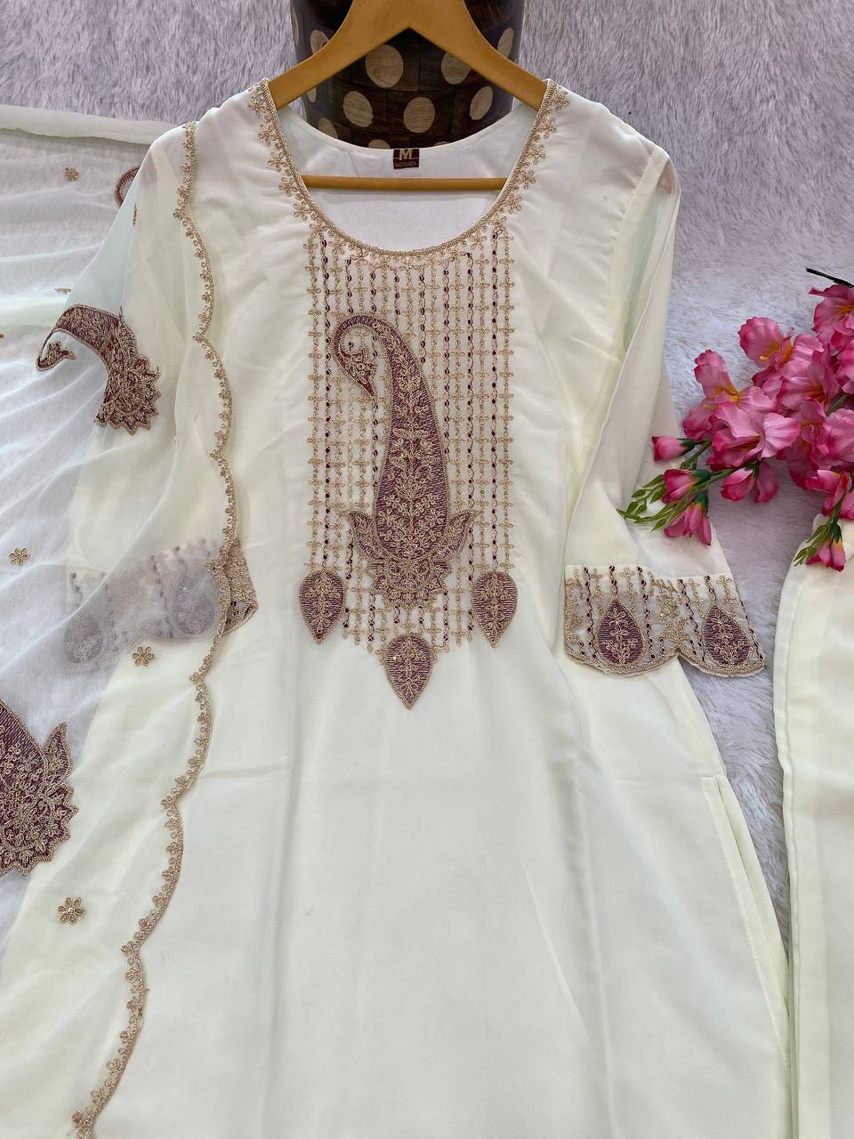 Khyati Off White Embroidered Kurti Set