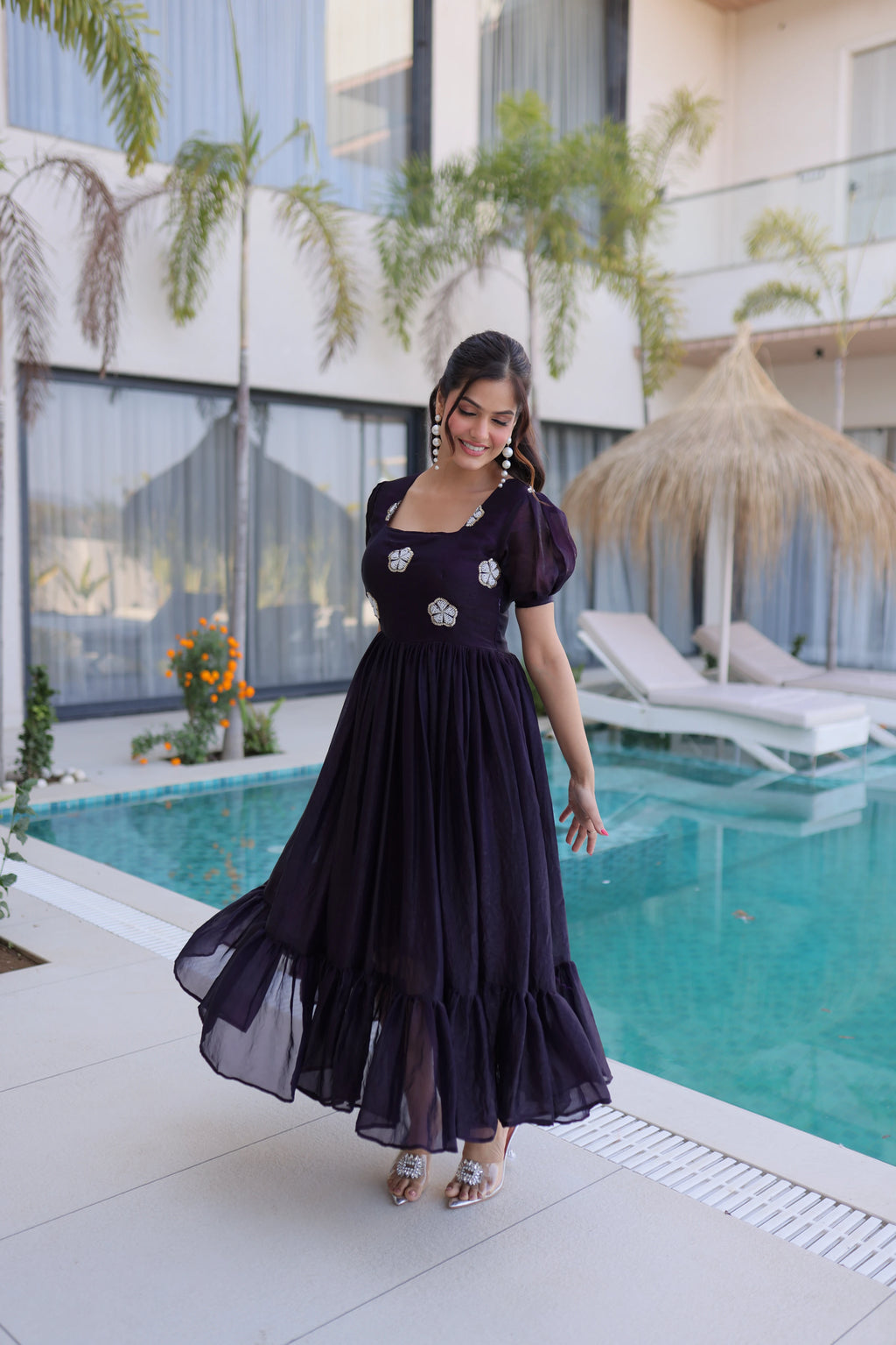 Sruvika Purple Color Fendi Silk With Beads Embroidered Work Gown