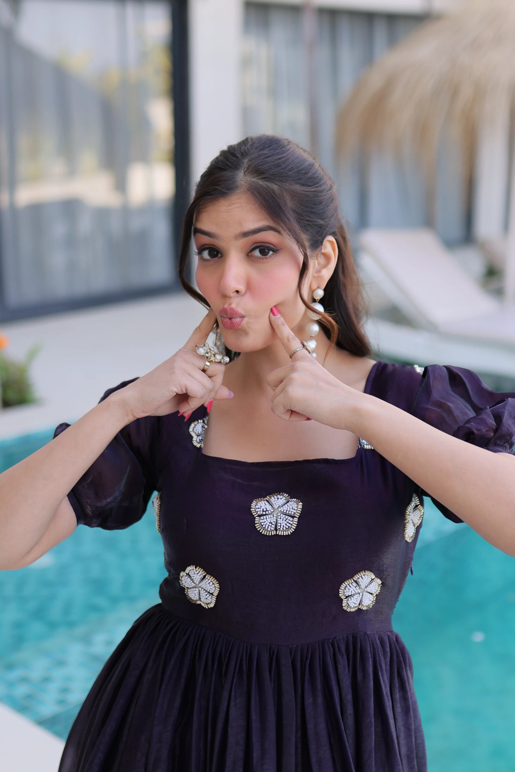 Sruvika Purple Color Fendi Silk With Beads Embroidered Work Gown