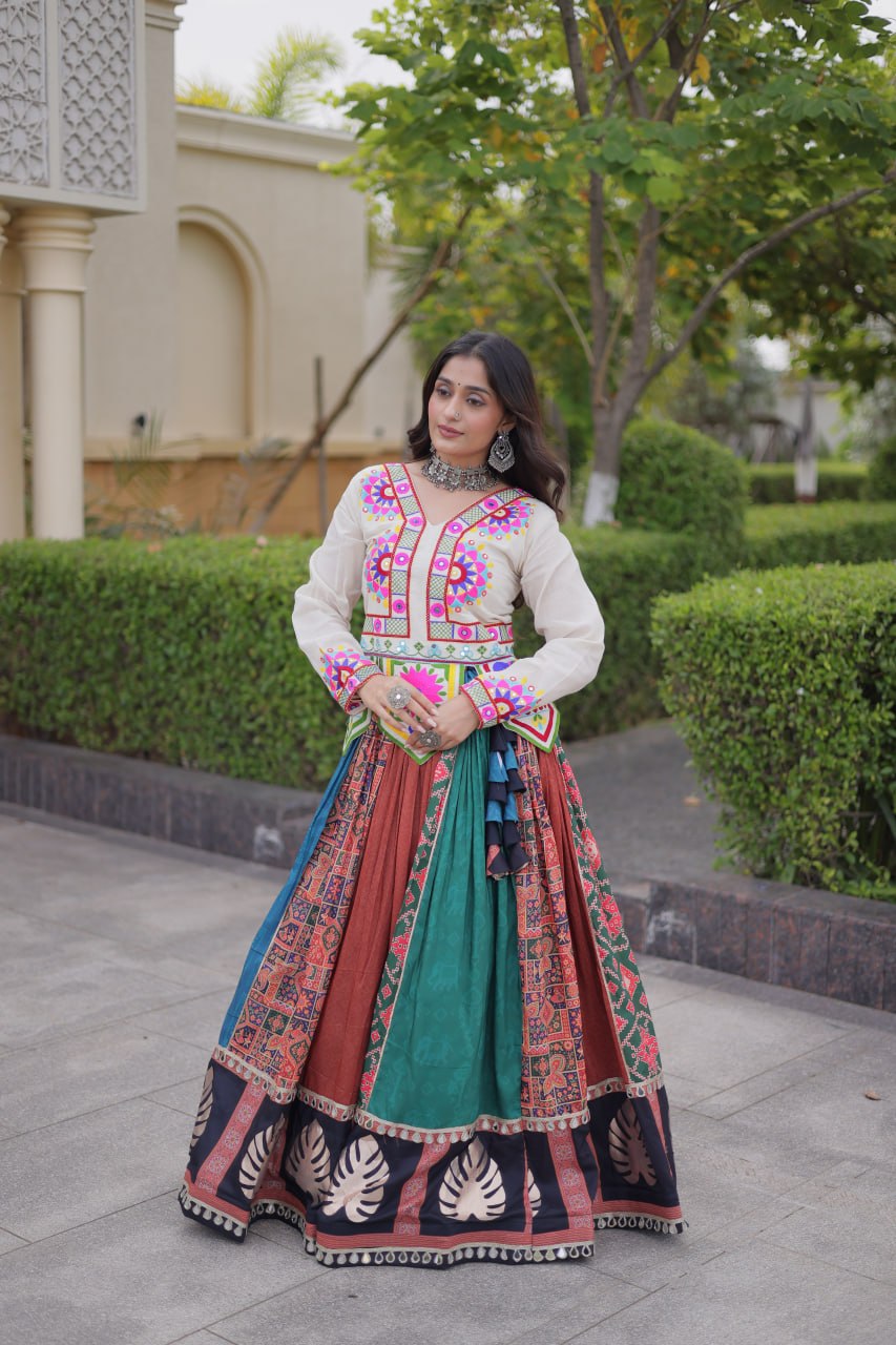 Dhriti Multicolor Cotton Printed Gota Lehenga Choli