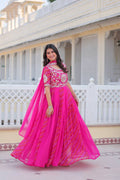 Saanvi Pure Bandhej Georgette Embroidered Gown Set