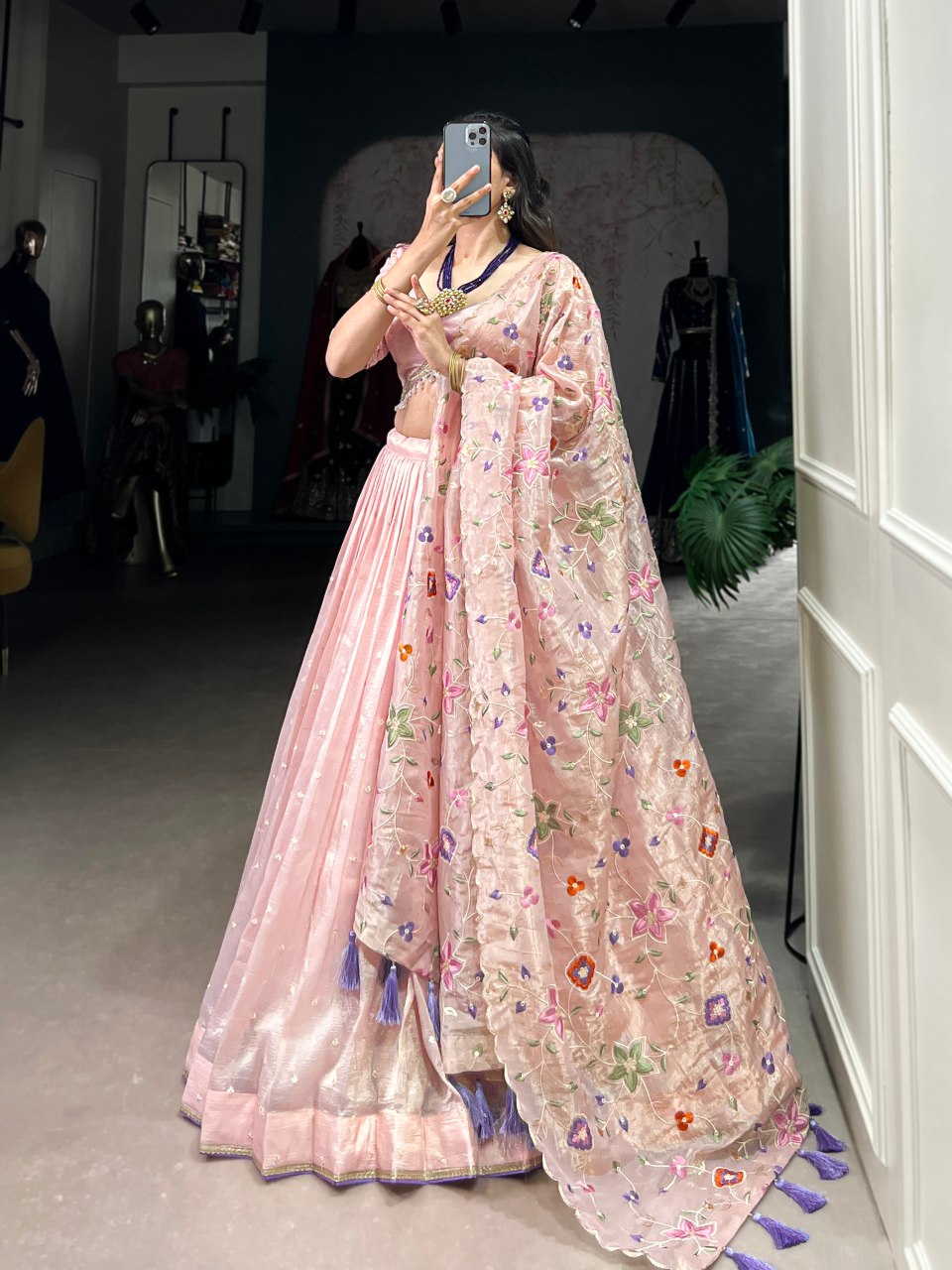 Sharvi pink gold crush embroidered lehenga set