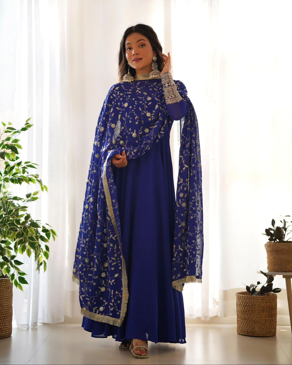 Glamorous Blue Anarkali Flared Kurti Set with Dupatta