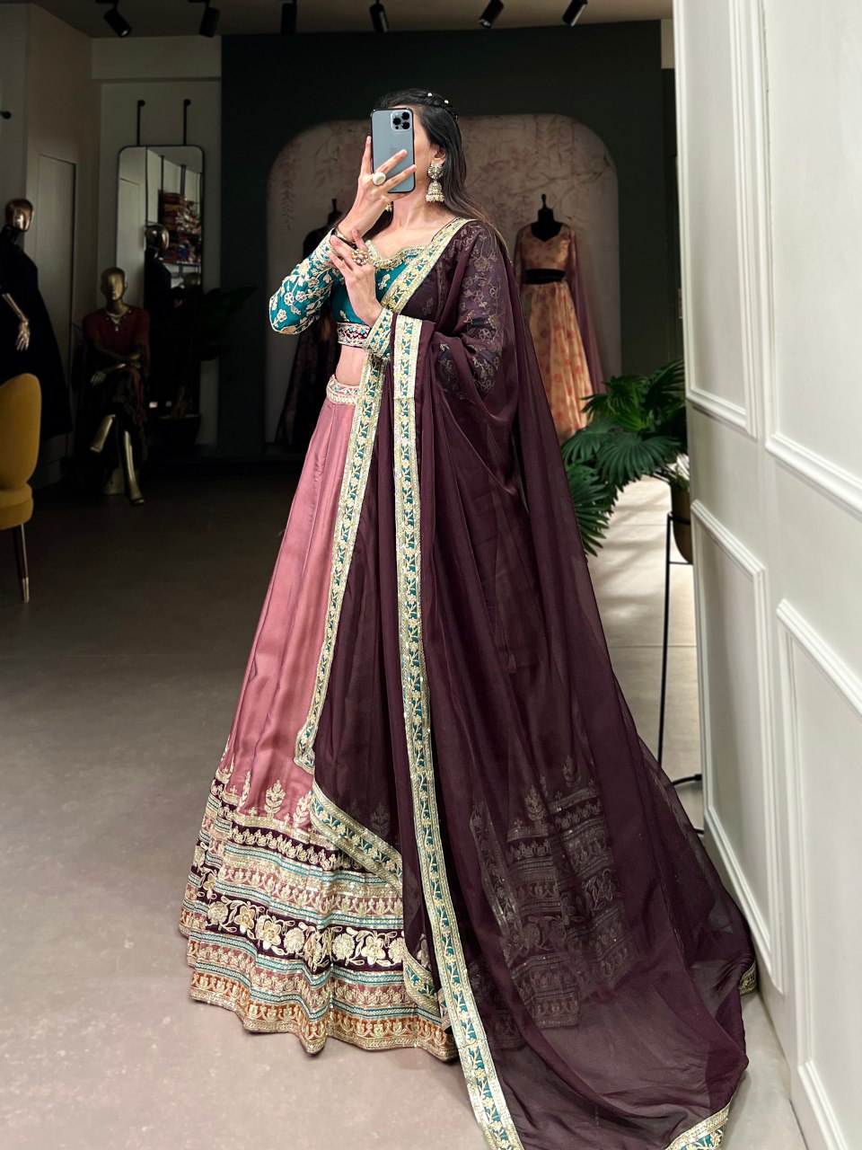 Sanaya multicolor floral embroidered silk lehenga set