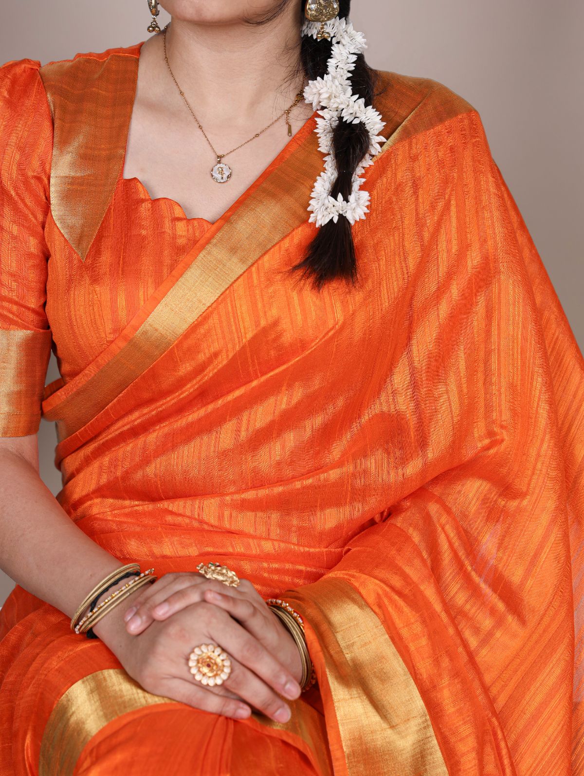 Orange Color Raw Silk Zari Weaving Saree with Unstitched Blouse