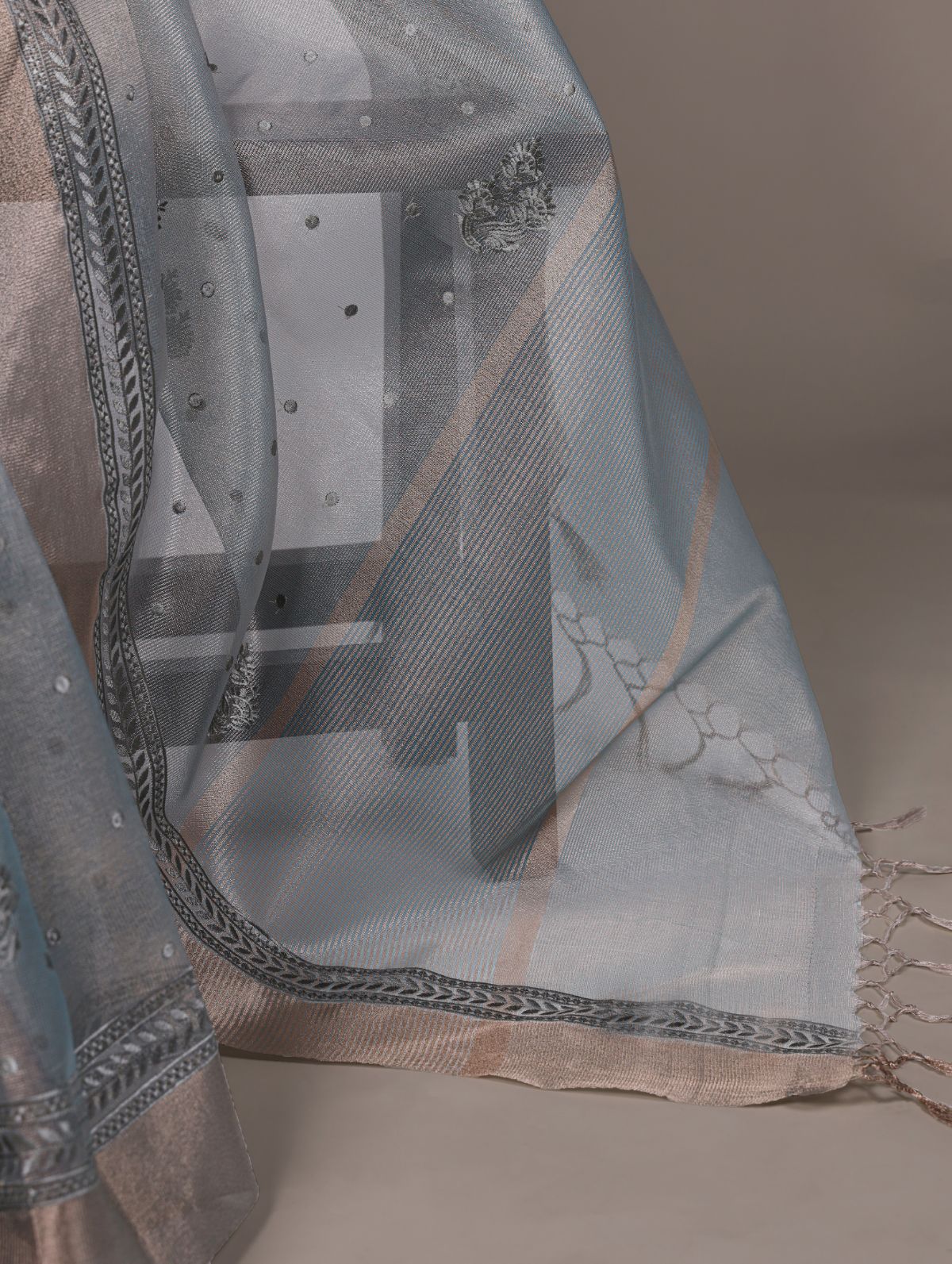 Sky Blue Color Poly Shimmer Thread Embroidered Saree with Unstitched Blouse