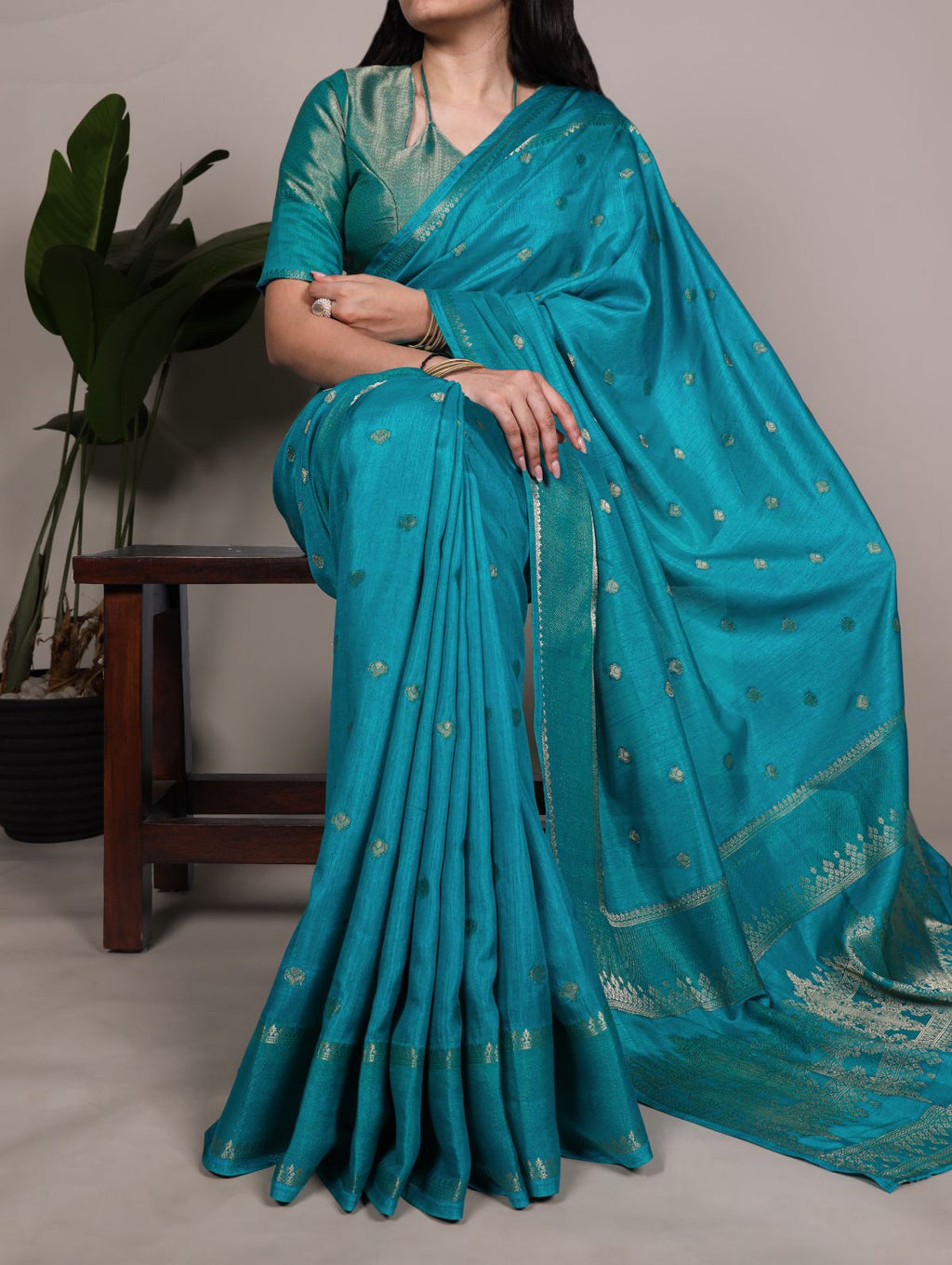 Teal Blue Color Roop Silk Zari Weaving Saree with Unstitched Blouse