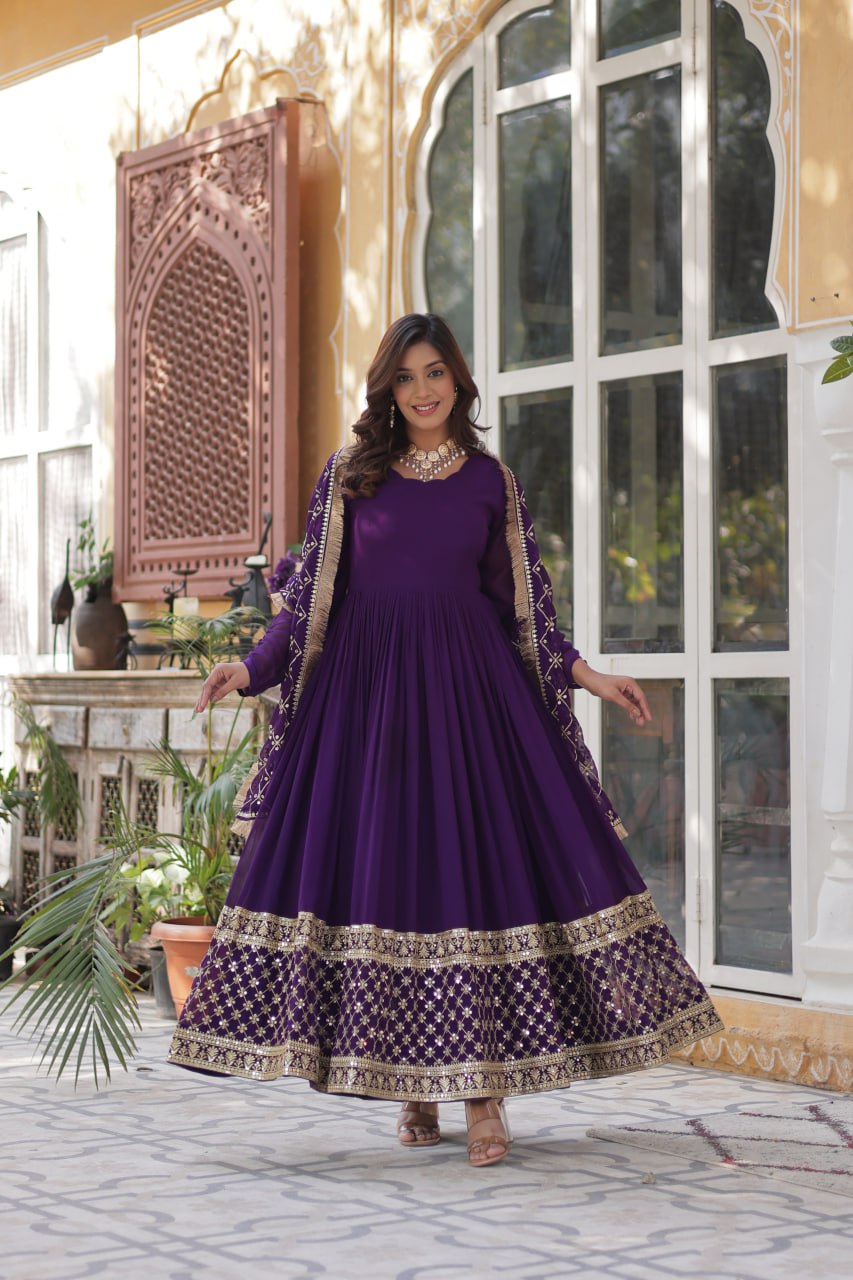 Avishka Purple Embroidered Anarkali Gown Set