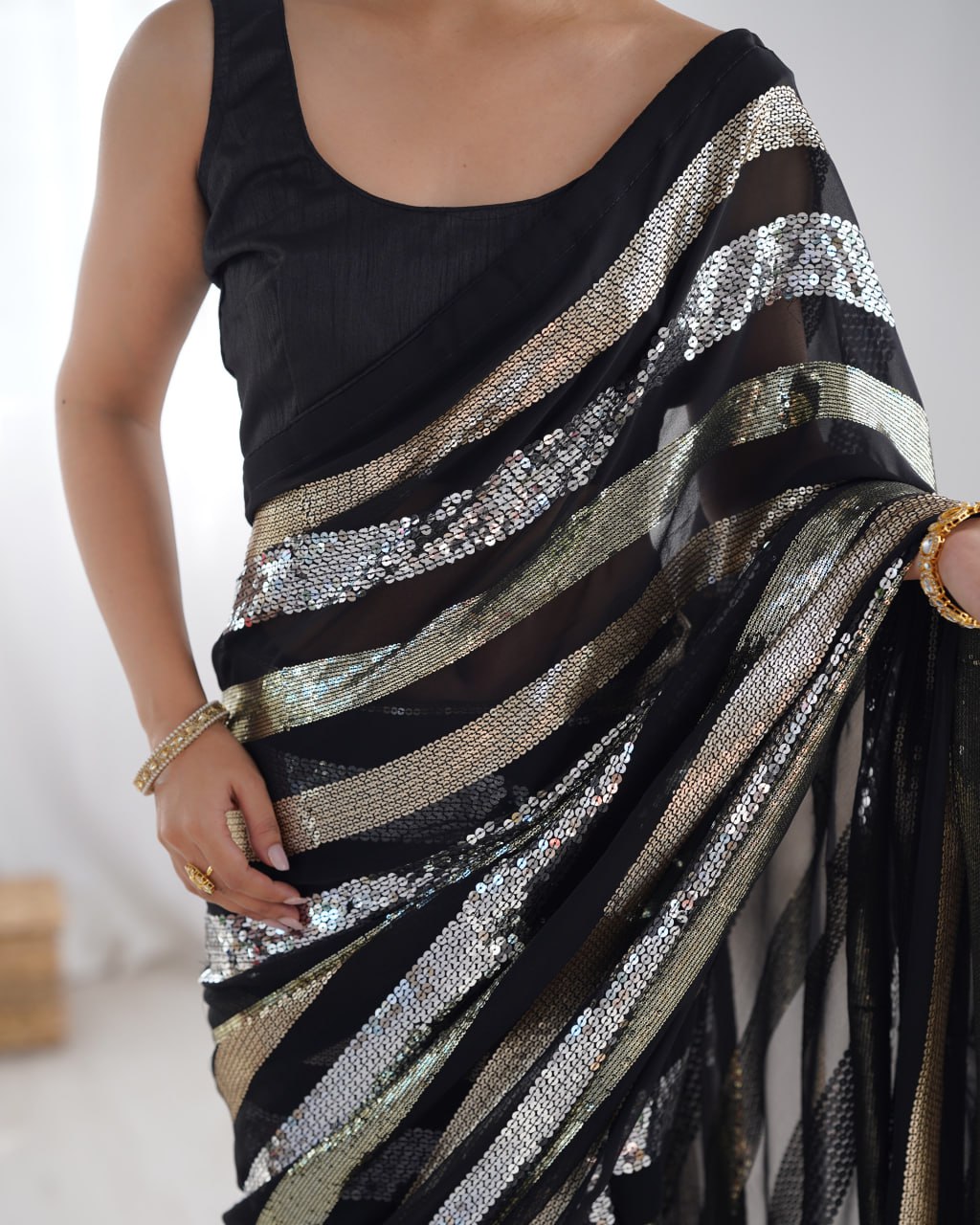 Kira Black Sequin Embroidery Georgette Saree