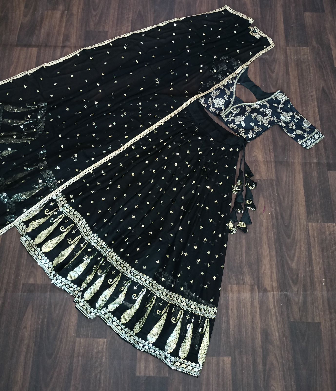 Vrinda black sequins embroidered lehenga set