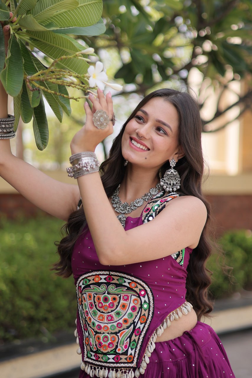 Yashvi Purple Reyon Mukesh Patti Lace Lehenga Choli