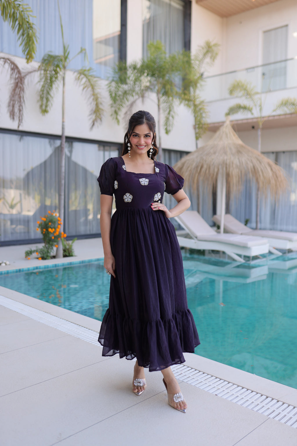 Sruvika Purple Color Fendi Silk With Beads Embroidered Work Gown