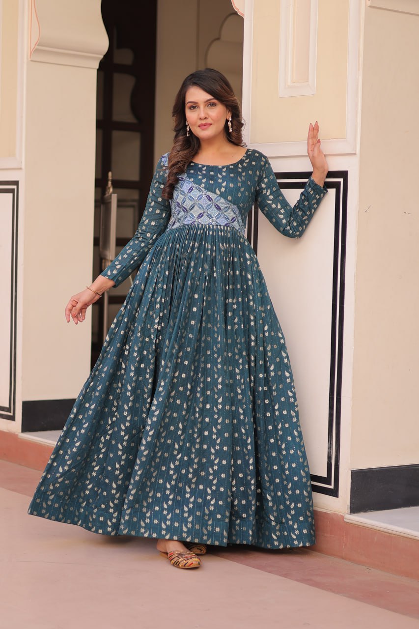 Vani Choli Printed Flared Rama Color Gown