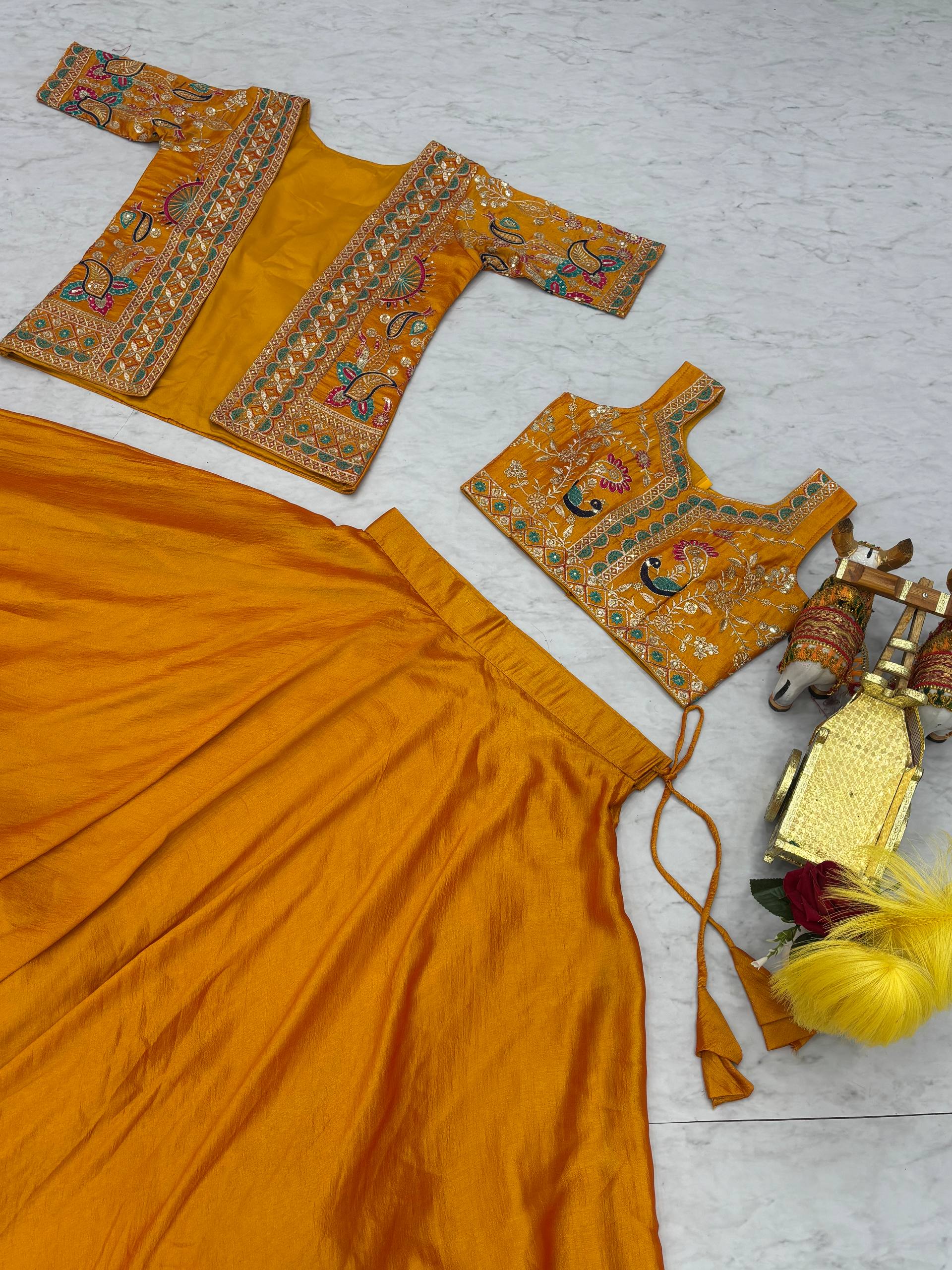 Devisha designer silk lehenga choli with embroidery koti set