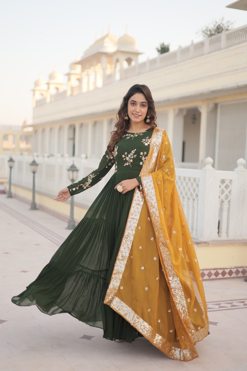 Satyabhama green georgette anarkali gown set