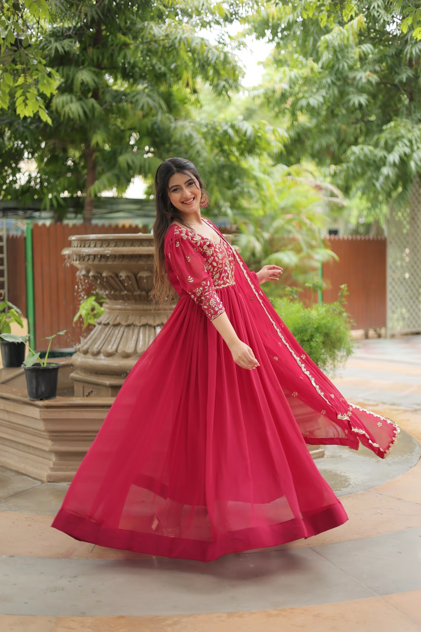Jiyanshi Pink Embroidered Anarkali Gown Set