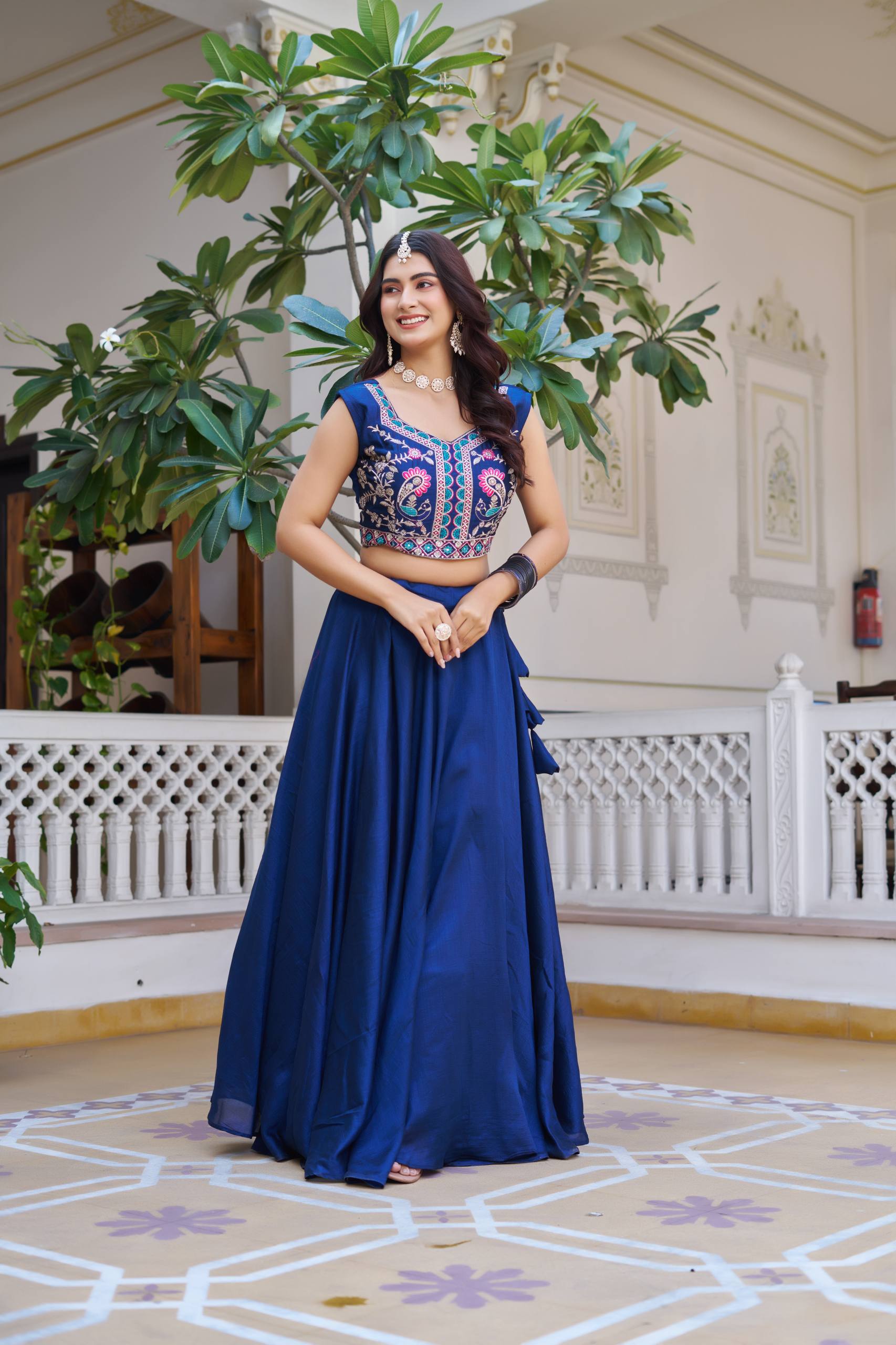 Devisha Blue Color Vichitra Silk Lehenga Choli with Embroidery Koti
