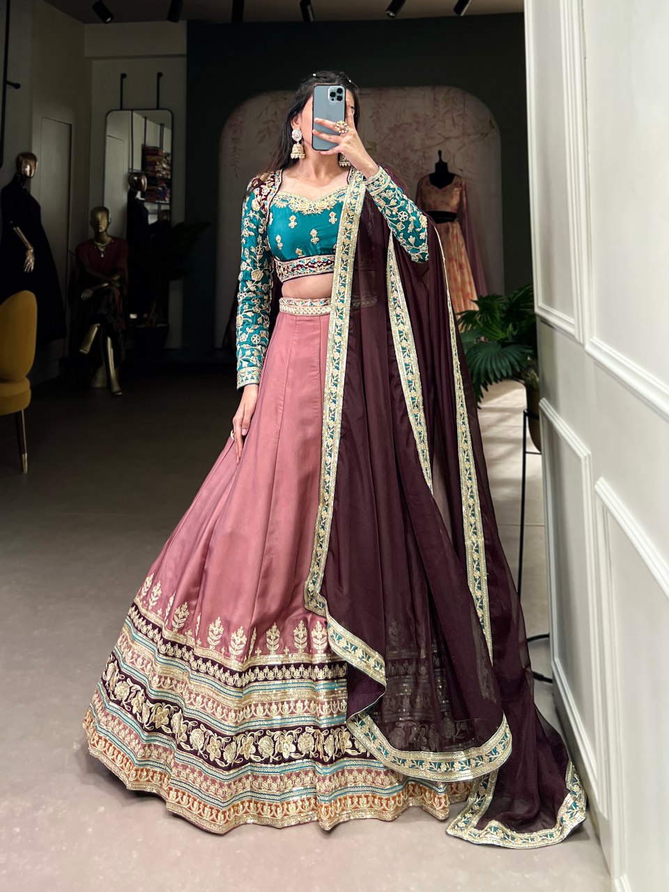 Sanaya multicolor floral embroidered silk lehenga set