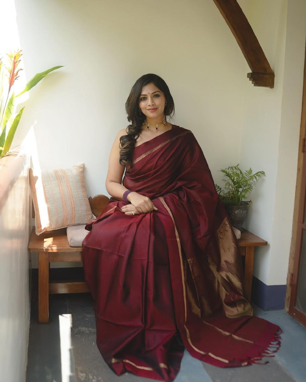 Niva Maroon Pure Banarasi Silk Saree