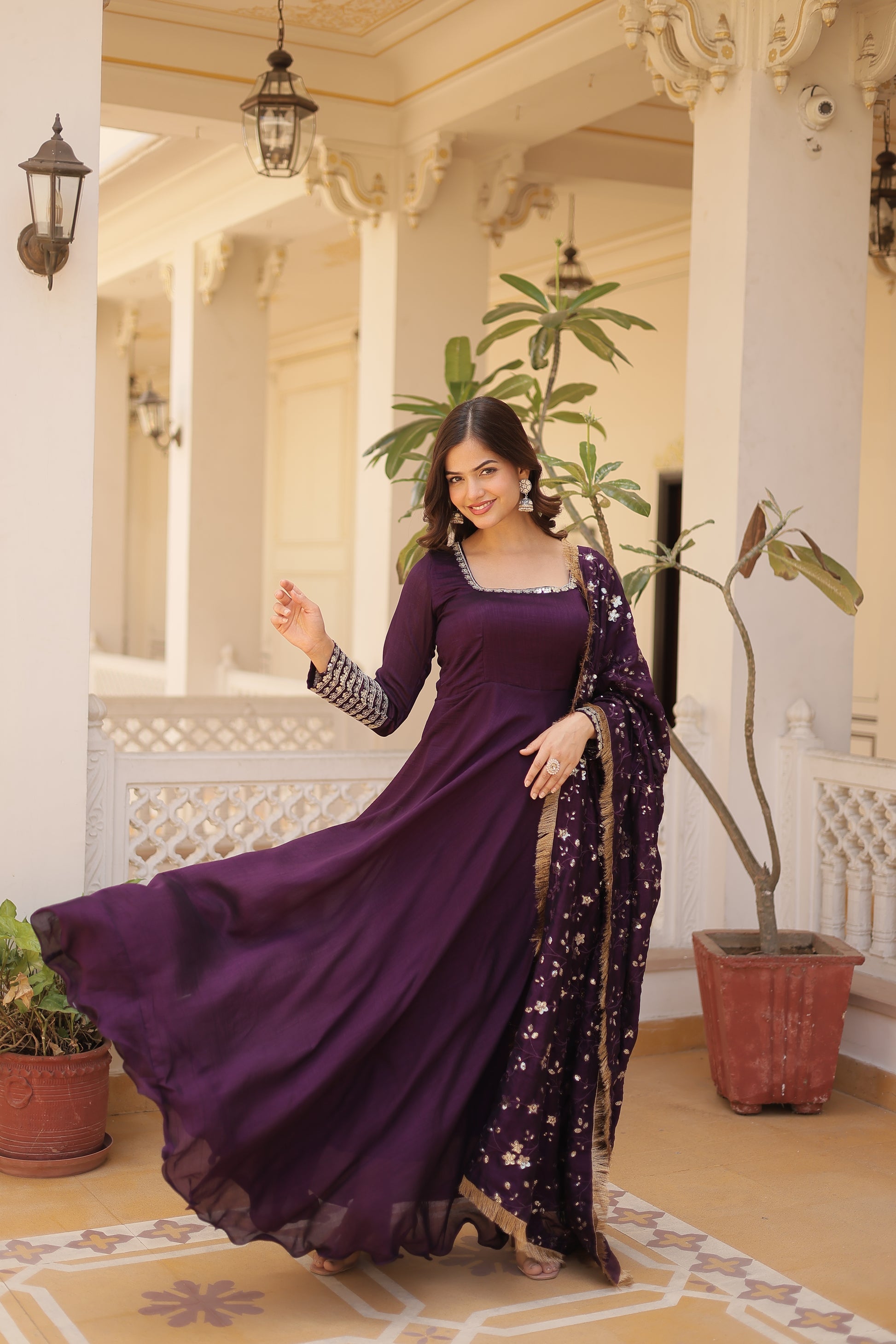 Aparajita Purple Vichitra Silk Anarkali Gown Set