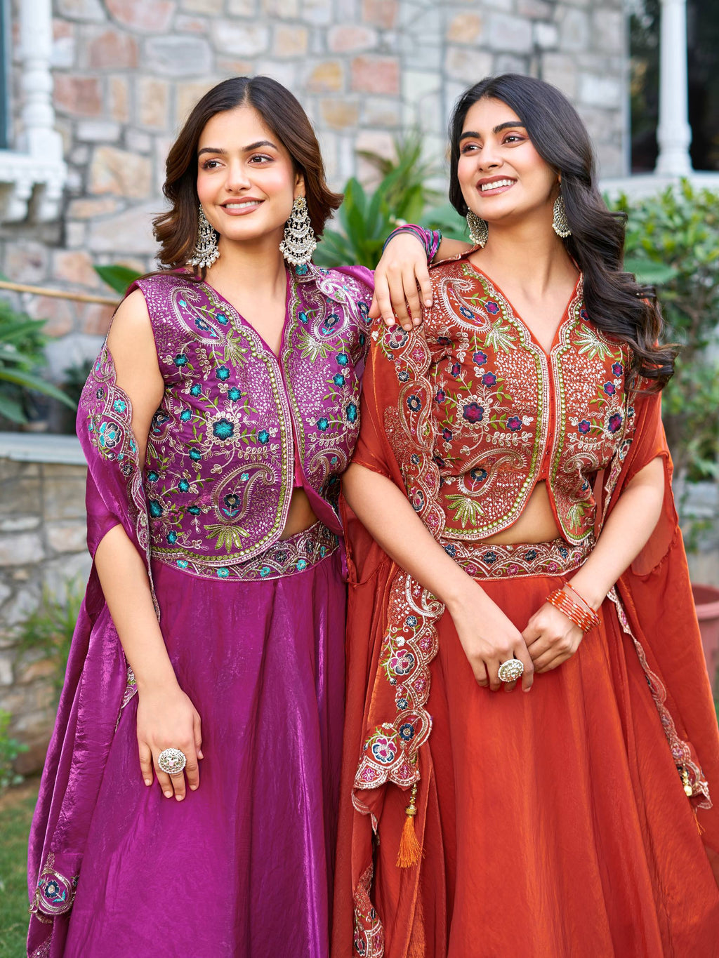 Orange festive wear Fendy silk lehenga choli with embroidery