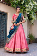 Onion Pink Jacquard Silk Paithani Lehenga Choli with Dupatta & Batwa