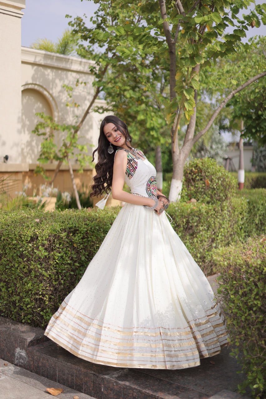 Yashvi White Reyon Mukesh Patti Lace Lehenga Choli