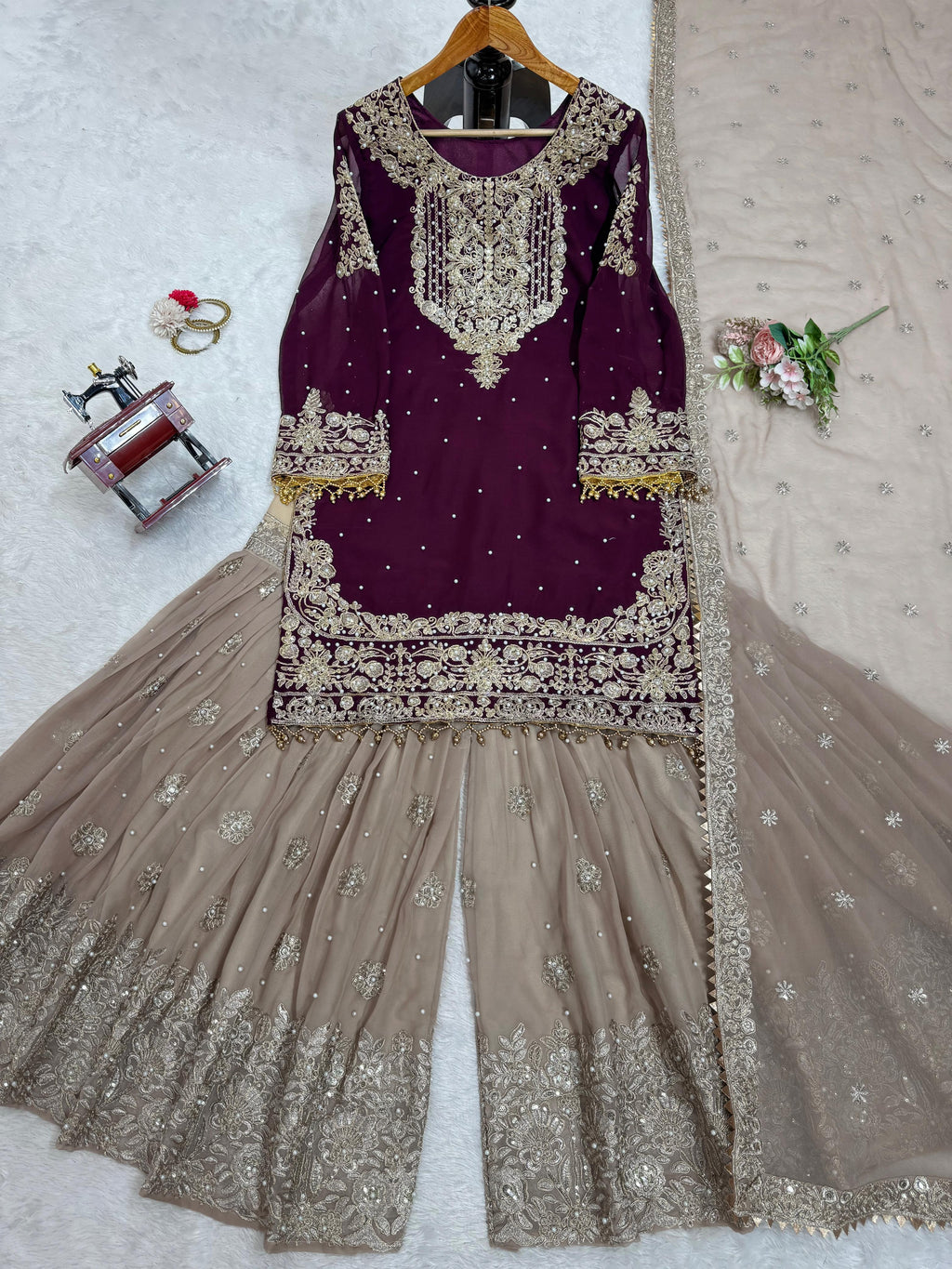 Niyati Georgette Embroidered Kurti Sharara Set