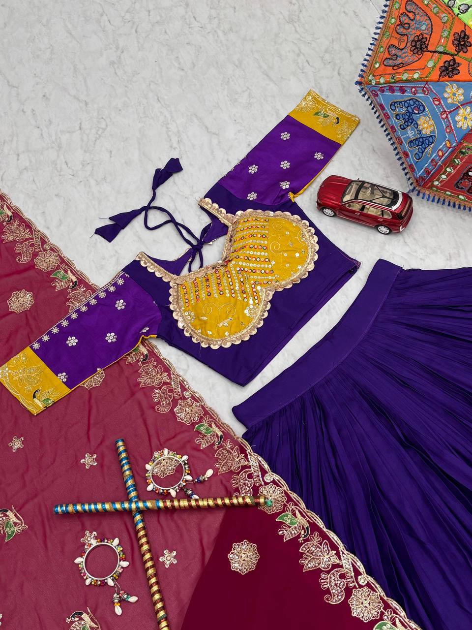 Purple Pure Cotton Embroidered Sequins Work Lehenga Choli with Dupatta