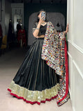 Black Chanderi Zari Weaving and Embossed Lace Lehenga Choli