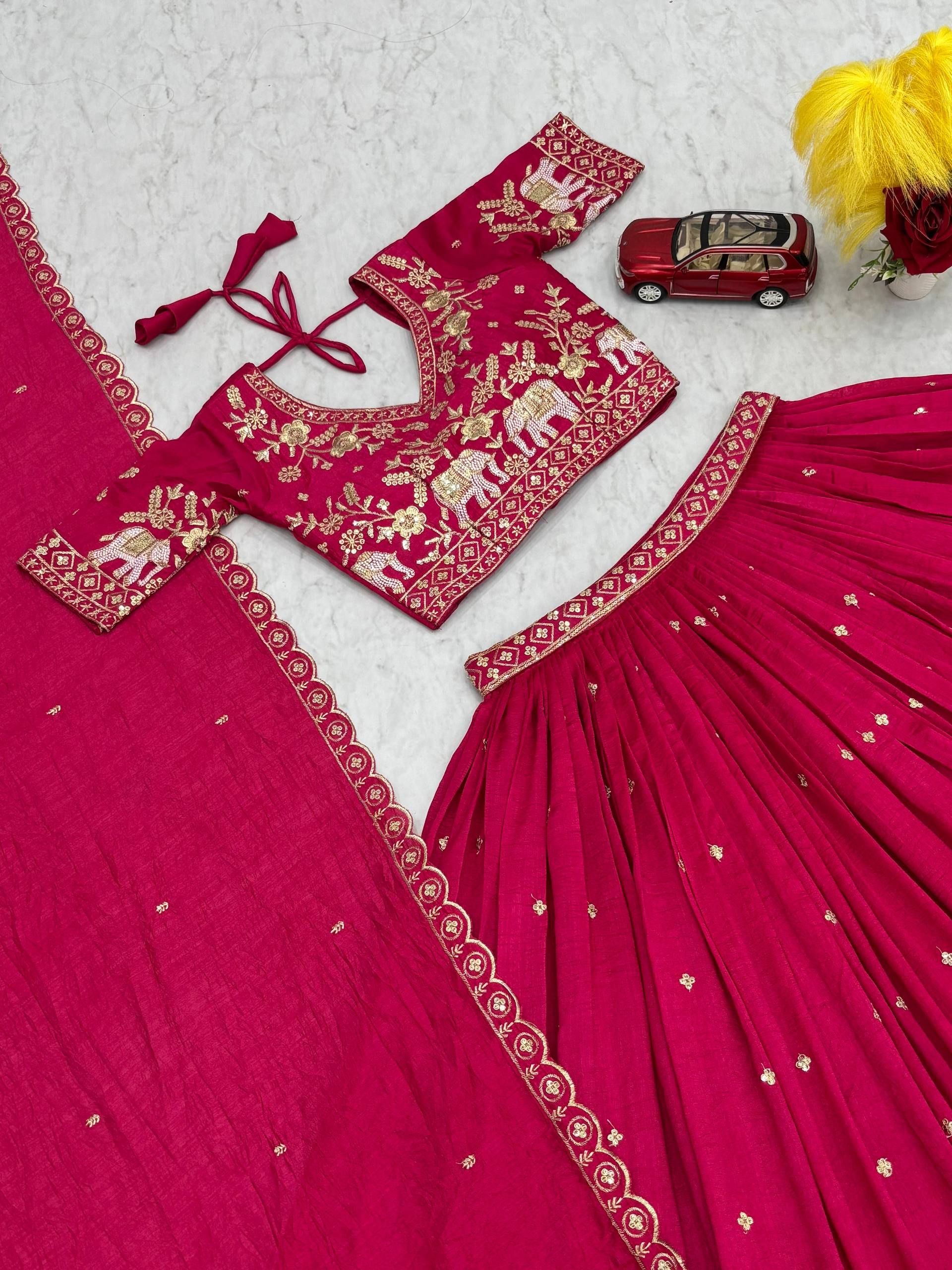 Gopi Pink Color Vichitra Silk Embroidery Sequins Thread Work Lehenga Choli