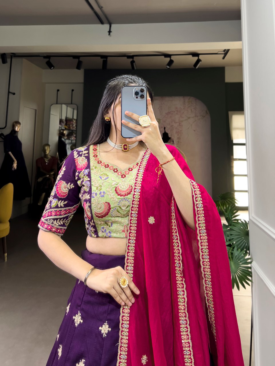 Arundhati Vichitra Silk Embroidered Purple Lehenga Set