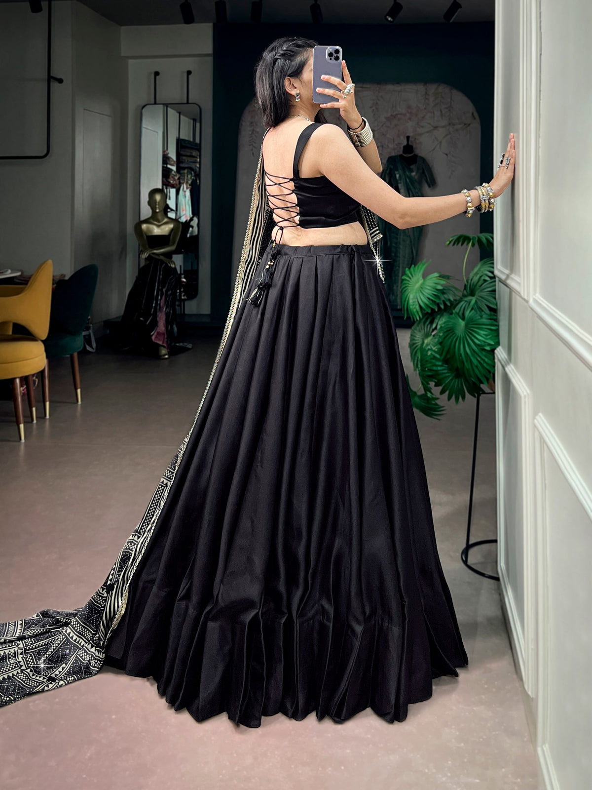 Oorja Black Moonga Silk Lehenga Choli