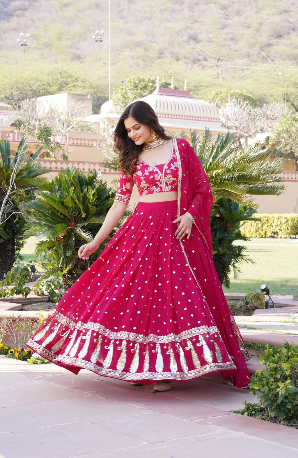 Vrinda pink sequins embroidered lehenga set