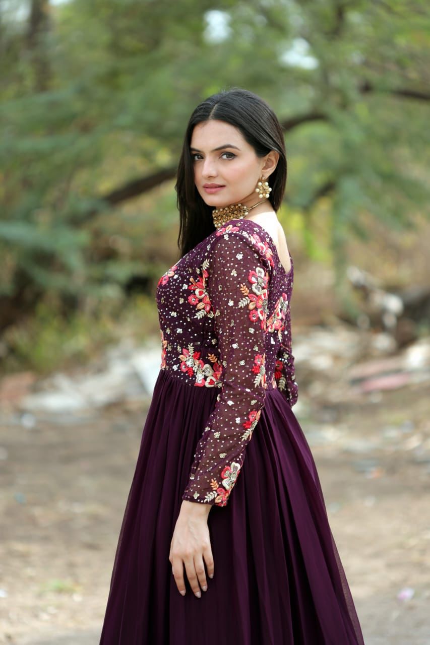 Radiant Charisma: Embroidered Sequin-Adorned Double Frill Gown