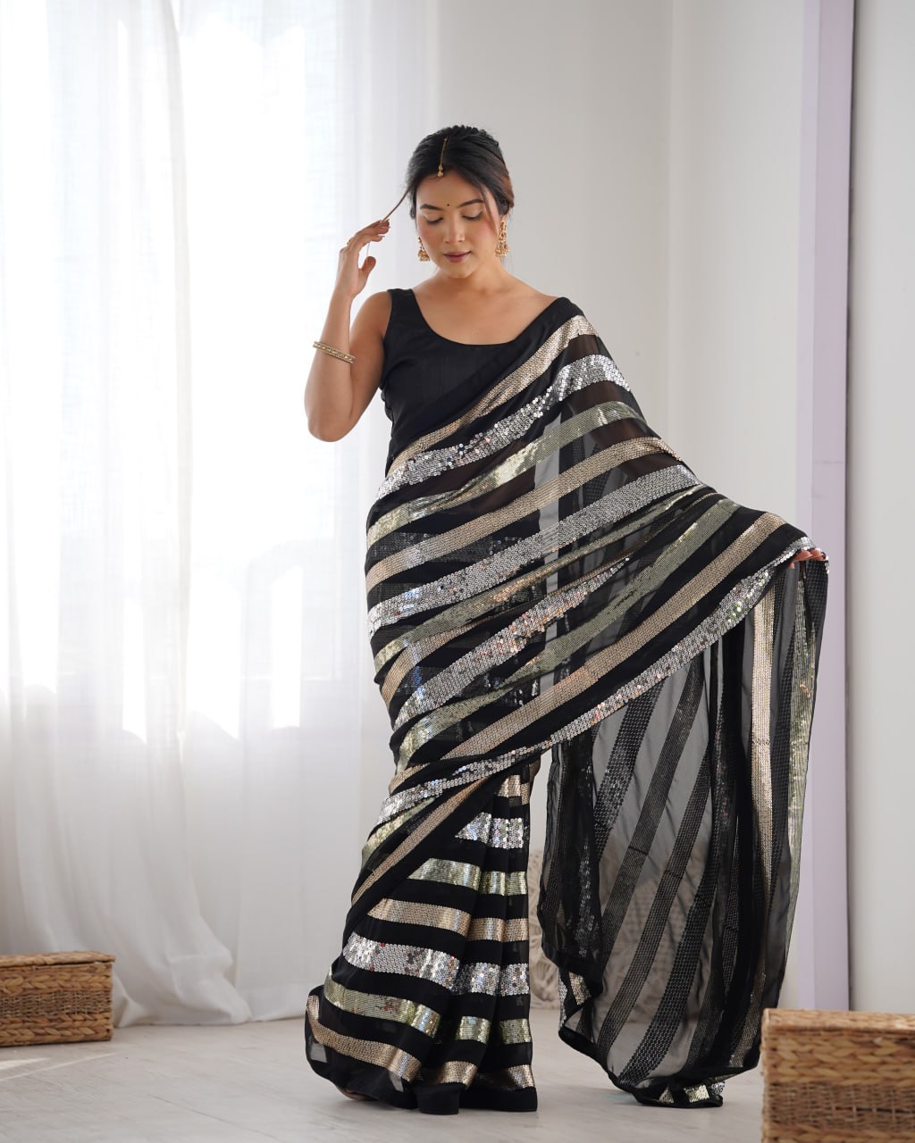 Kira Black Sequin Embroidery Georgette Saree