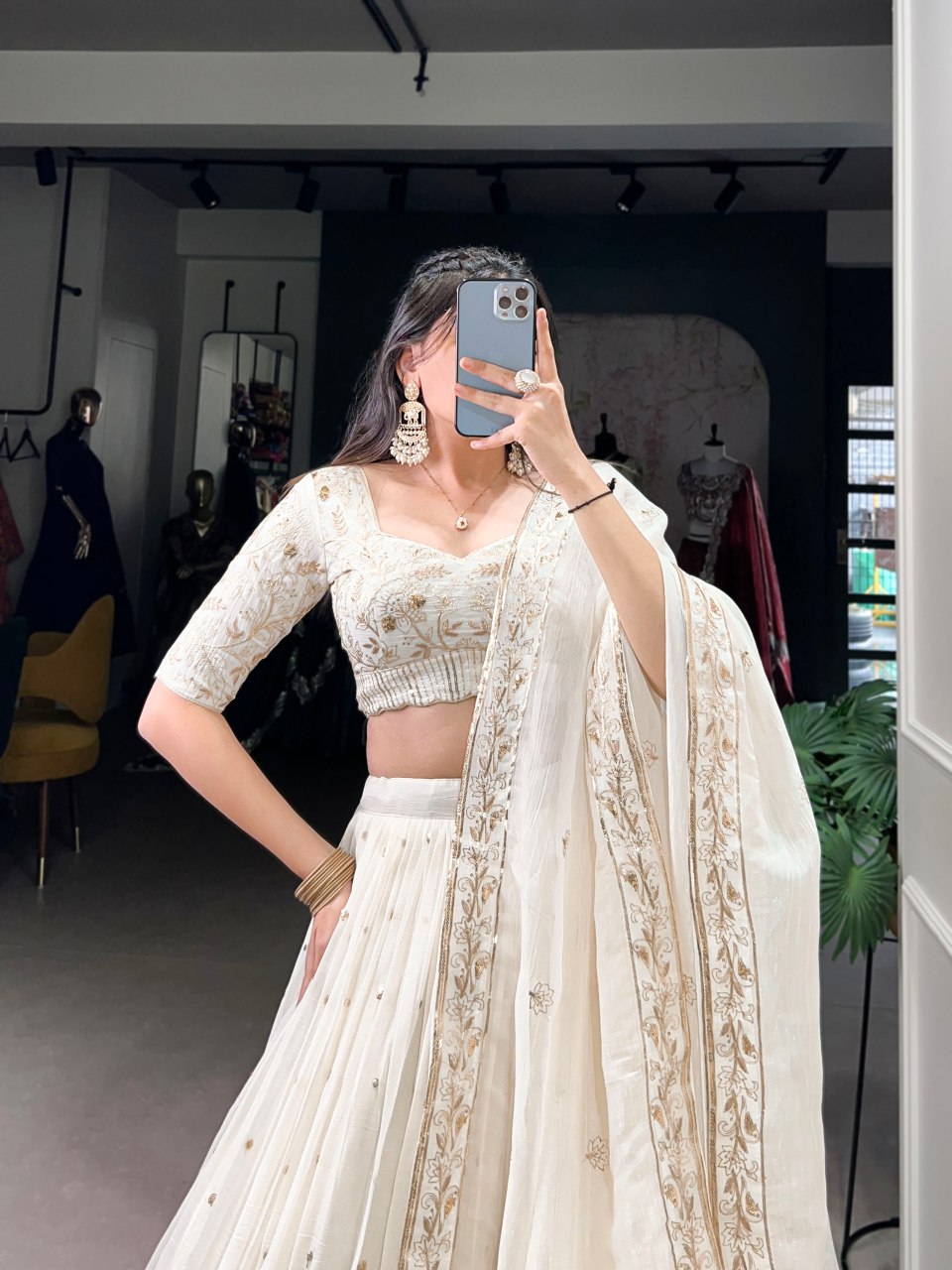 Dharvika Off-White Embroidered Lehenga Choli