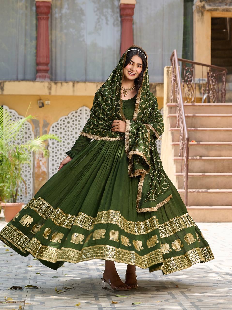 Pragnika Pure Silk Embroidered Gown with Dupatta