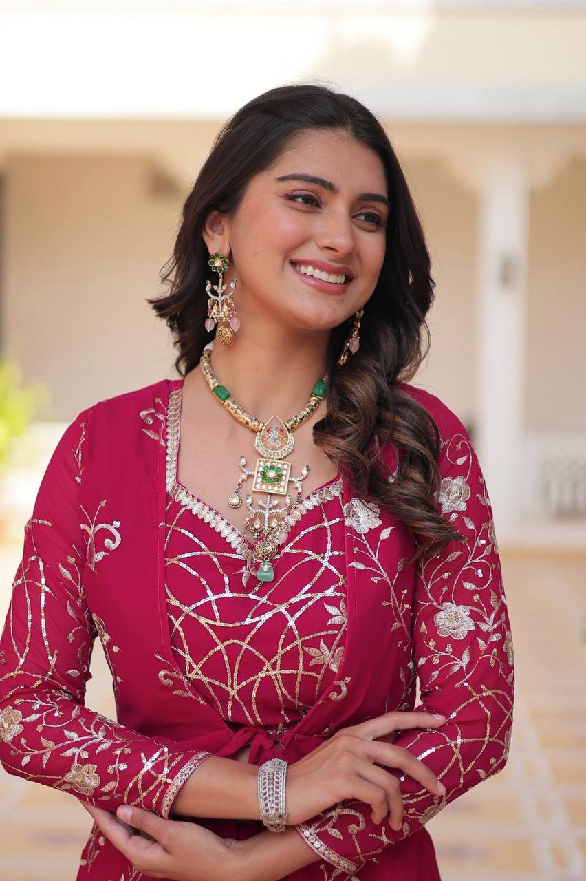 Aanshi Georgette Embroidered Shrug Set